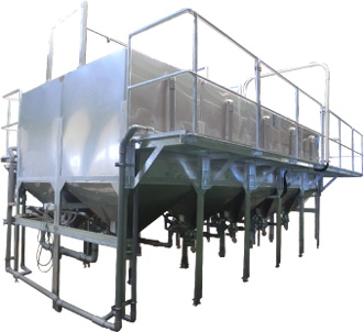 Soybean soaking tank systems (Type A: Parallel design, Type B: Four-square design)